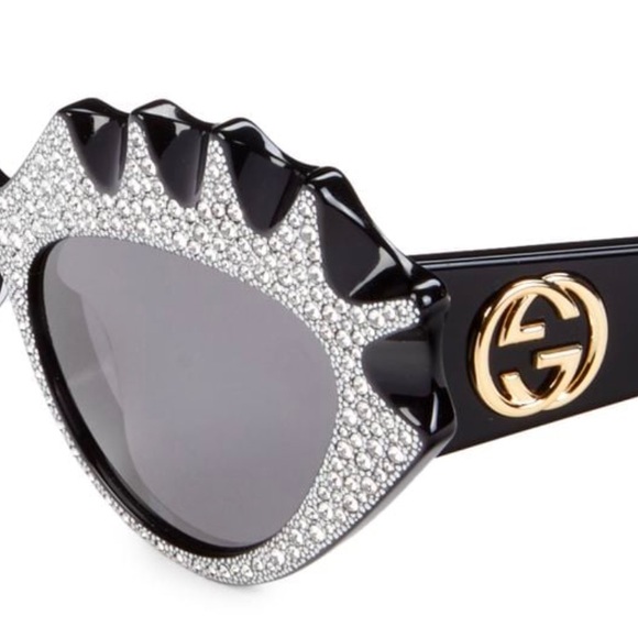 GUCCI HOLLYWOOD FOREVER Avant Garde Embellished Black Logo Sunglasses Resort - Picture 6 of 16